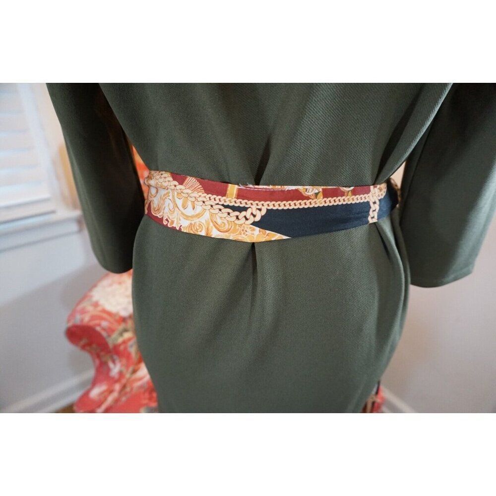 Zara Olive Green Midi Dress with Satin Scarf Belt - Size S - Picture 11 of 16